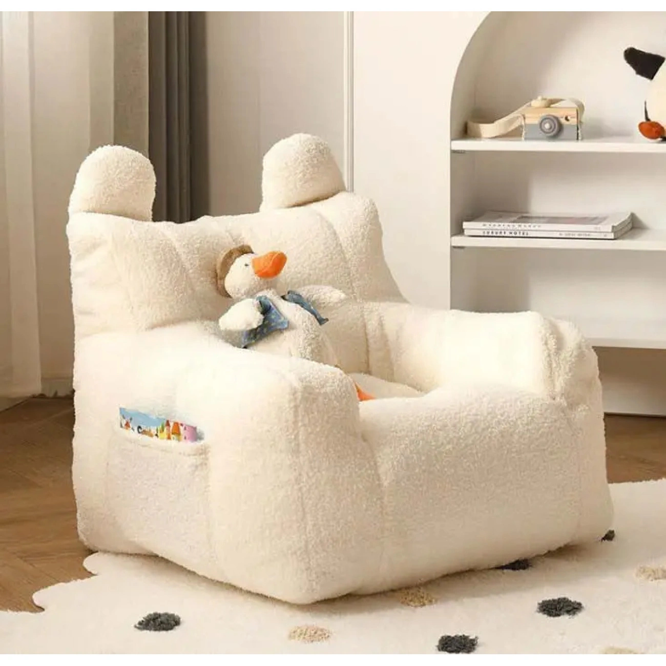 Детское кресло мягкое с ушками и боковым карманом 48x52x34 см Молочный (29516162) - фото 4