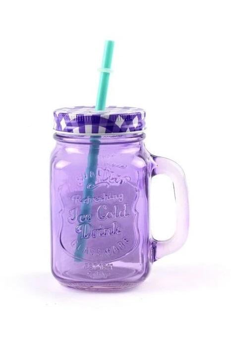 Чашка-банка Stenson R93381 з кришкою та трубочкою 450 мл