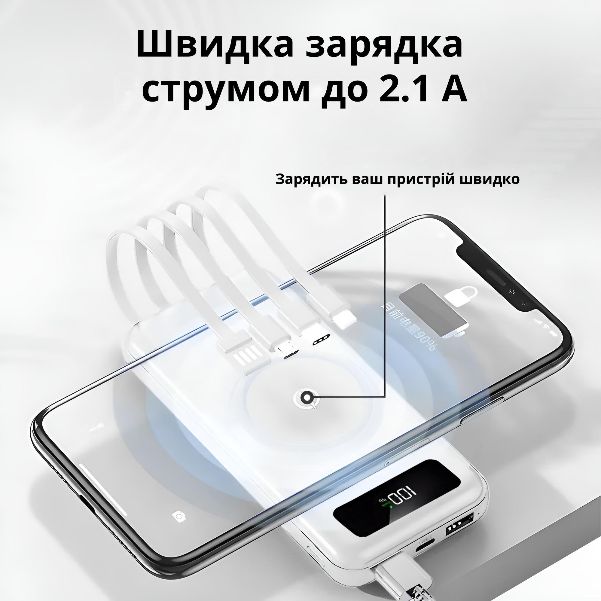 Портативный аккумулятор 10000 mAh Power Bank на 2 USB выхода и с беспроводной зарядкой Белый - фото 4