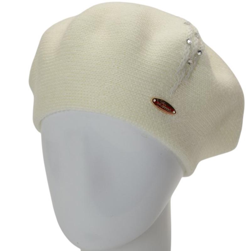 Берет женский осенний двойной Lirus Ожерелье с узором и стразами Молочный