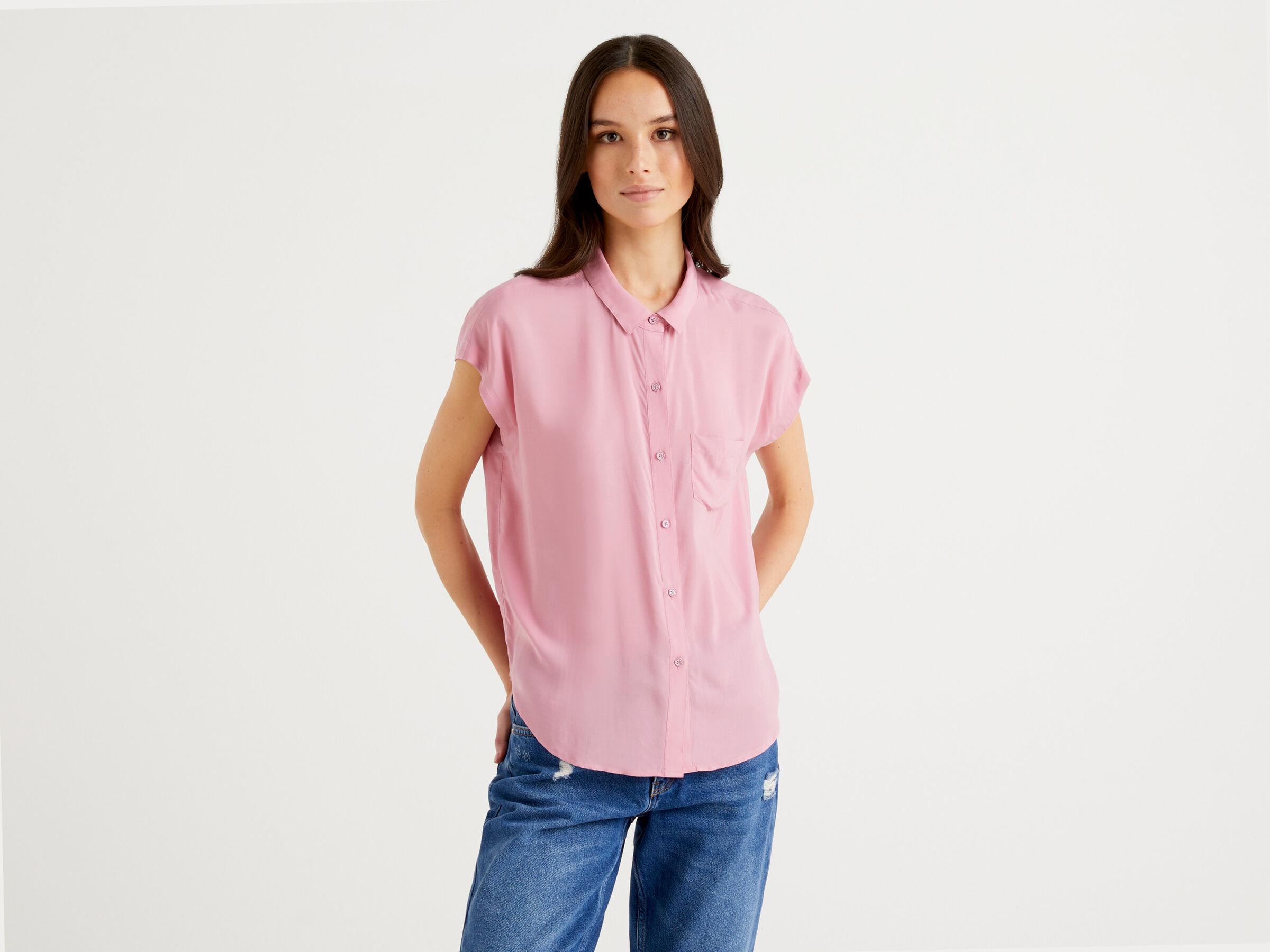 Рубашка женская Benetton 5sf05qcm5 XL Розовый