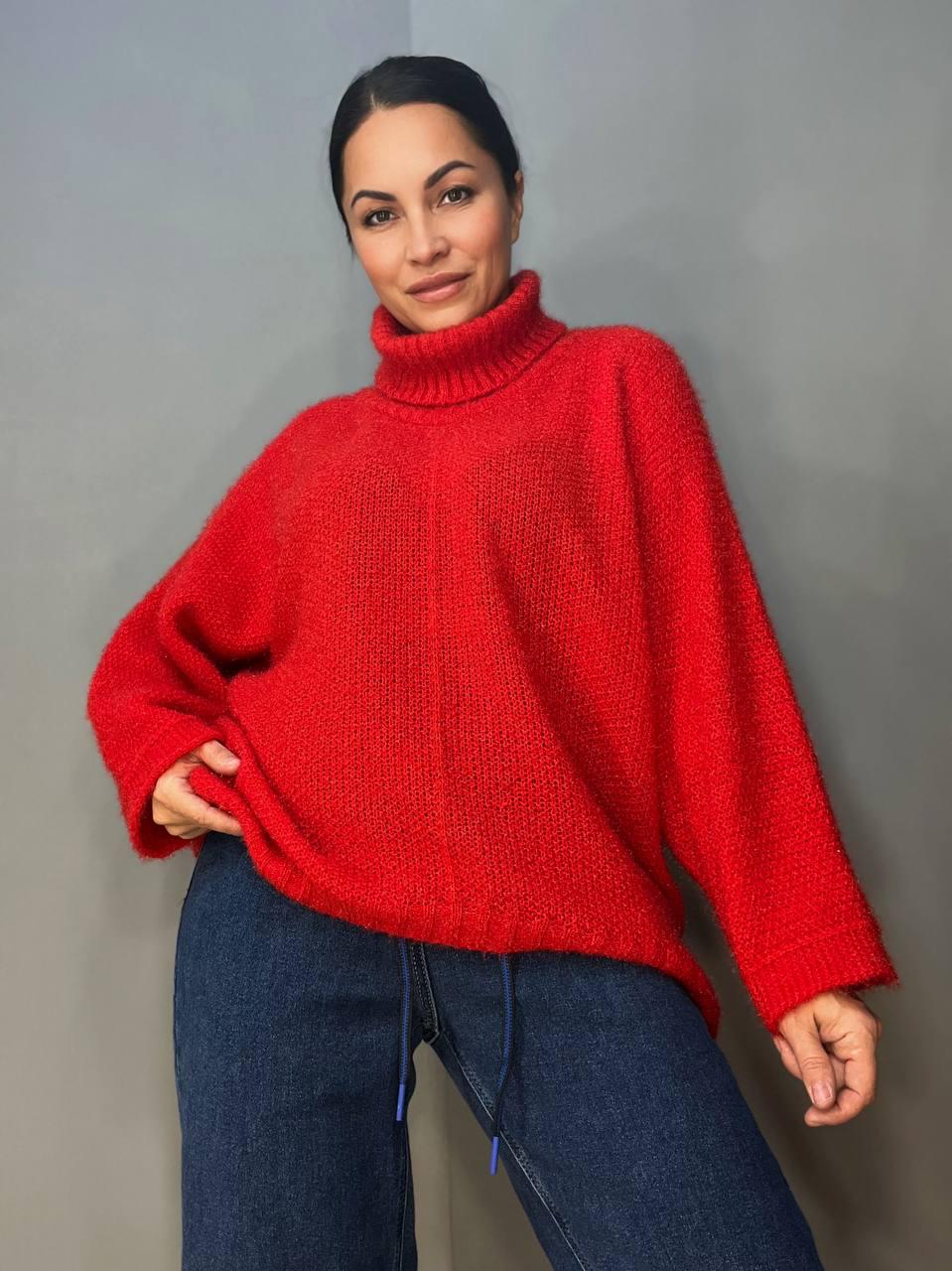 Светр жіночий MY FASHION 3267 павутинка оверсайз широкий комір хомут подовжений р. 44-48 Червоний (3118) - фото 5