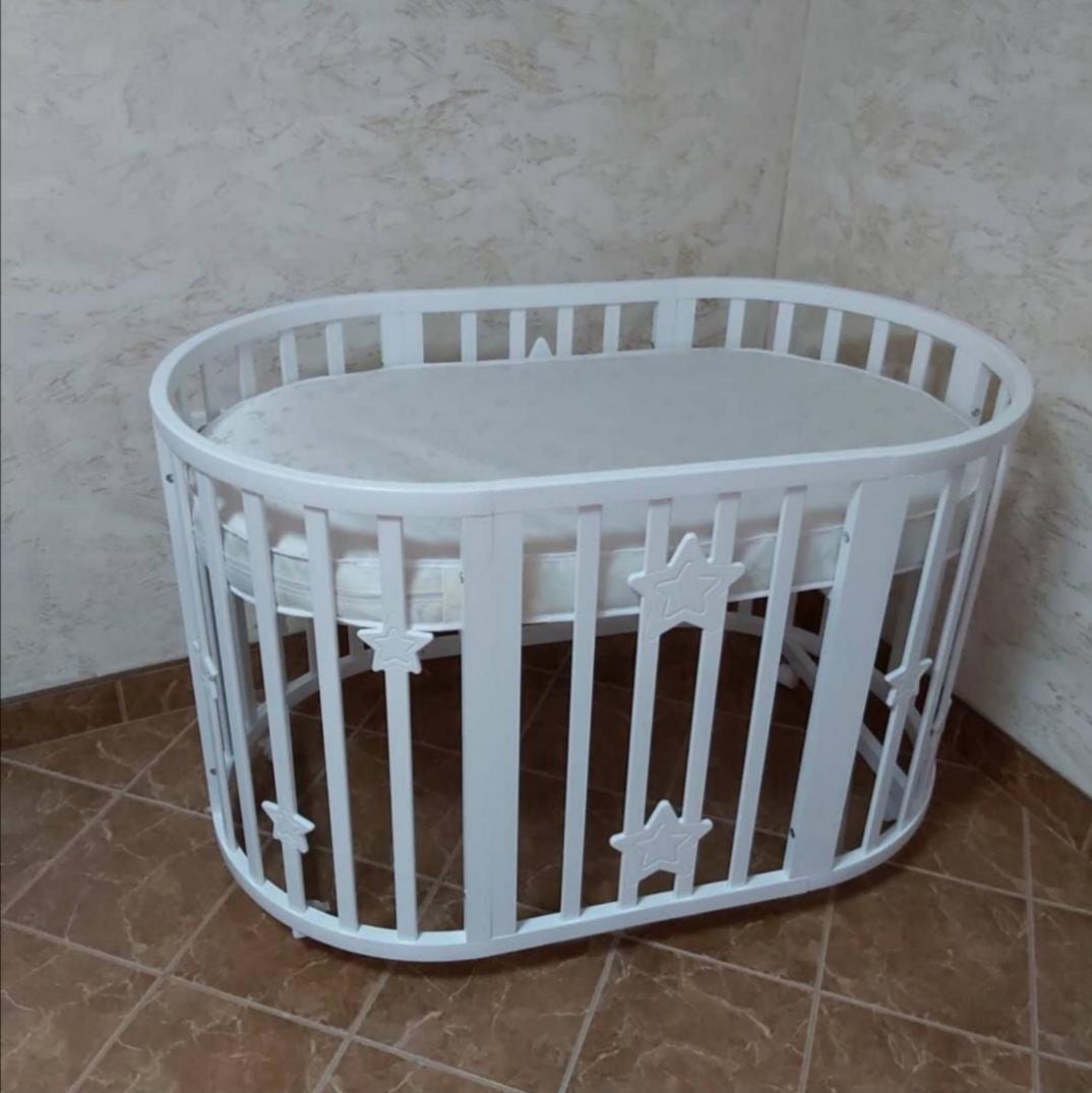 Кроватка-трансформер Каприз маятниковый механизм/матрас звездочки Белый - фото 3