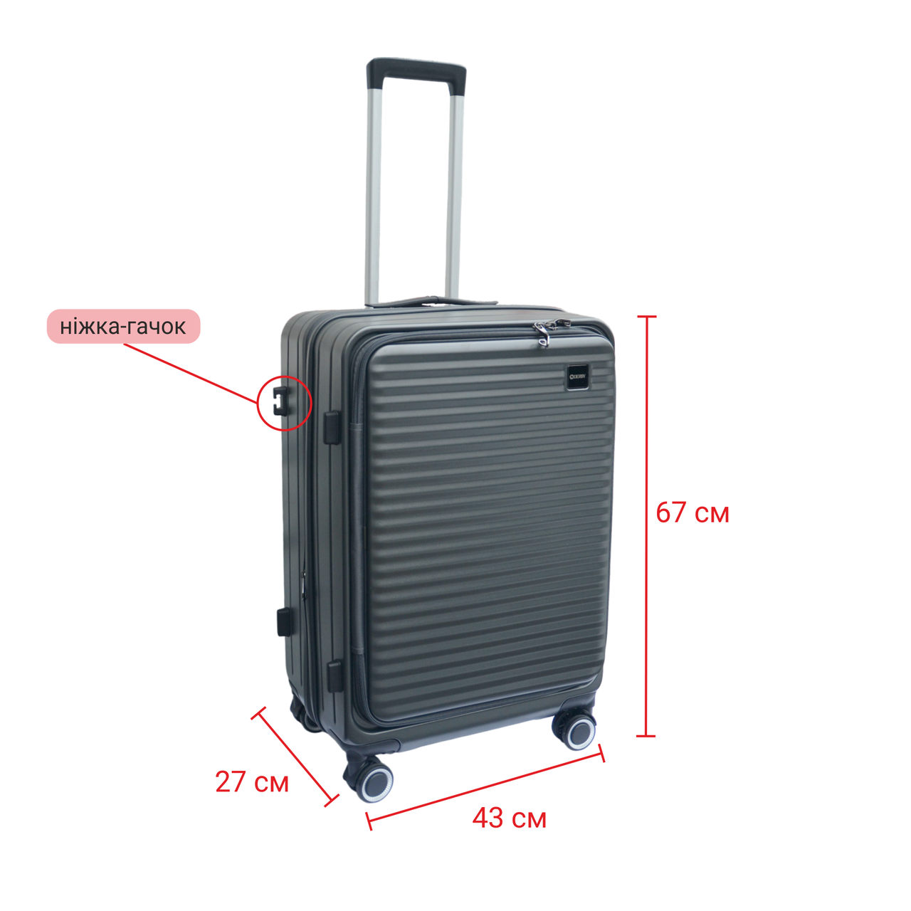 Валіза середня Derby 092401/24 з фронтальним відкриттям 4 колеса замок TSA Grey (2447983471) - фото 5 Валіза середня Derby 092401/24 з фронтальним відкриттям 4 колеса замок TSA Grey (2447983471) - фото 5