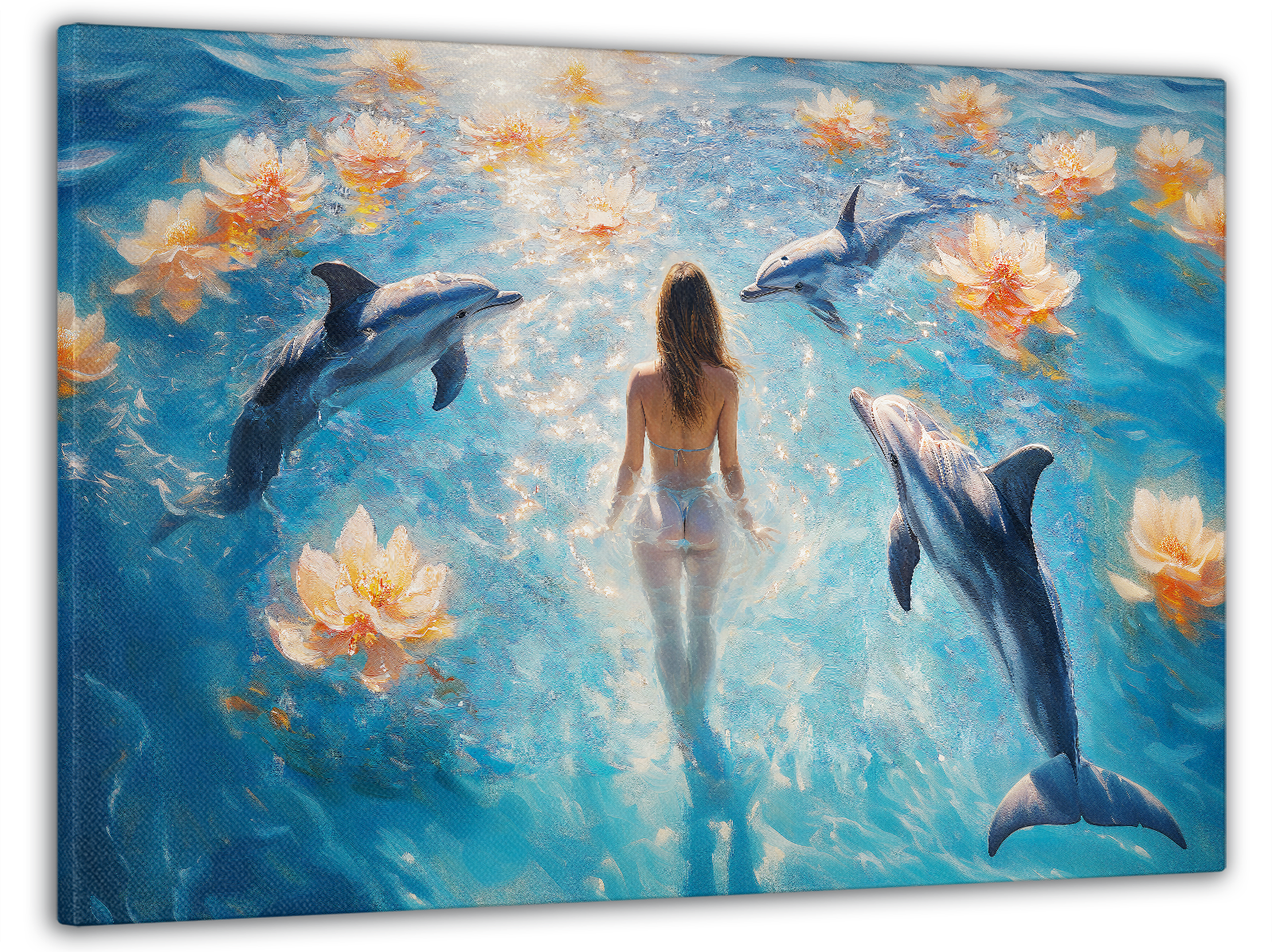Картина на холсте Mako на волне с дельфинами 60x100 см (MK10586)