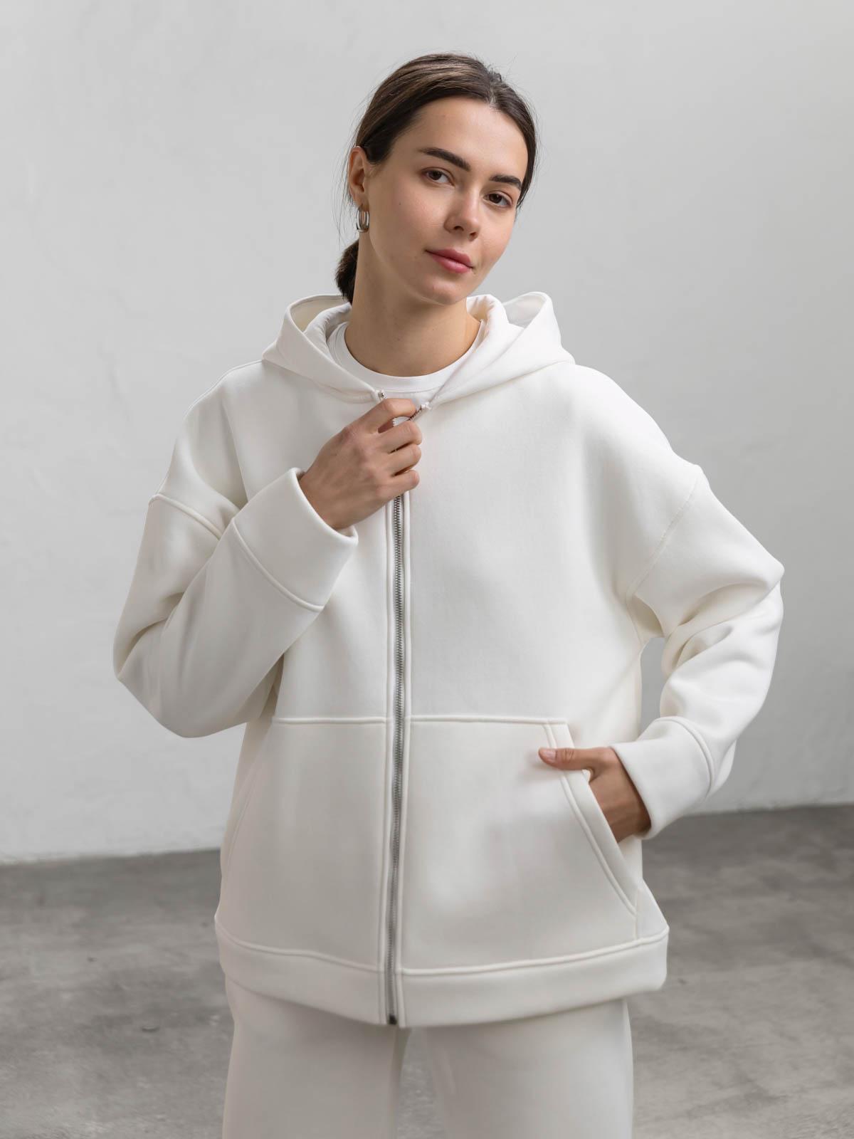 Худи женское с начесом на молнии FROMUS M/L Молочный (2646-17) - фото 2 Худи женское с начесом на молнии FROMUS M/L Молочный (2646-17) - фото 2