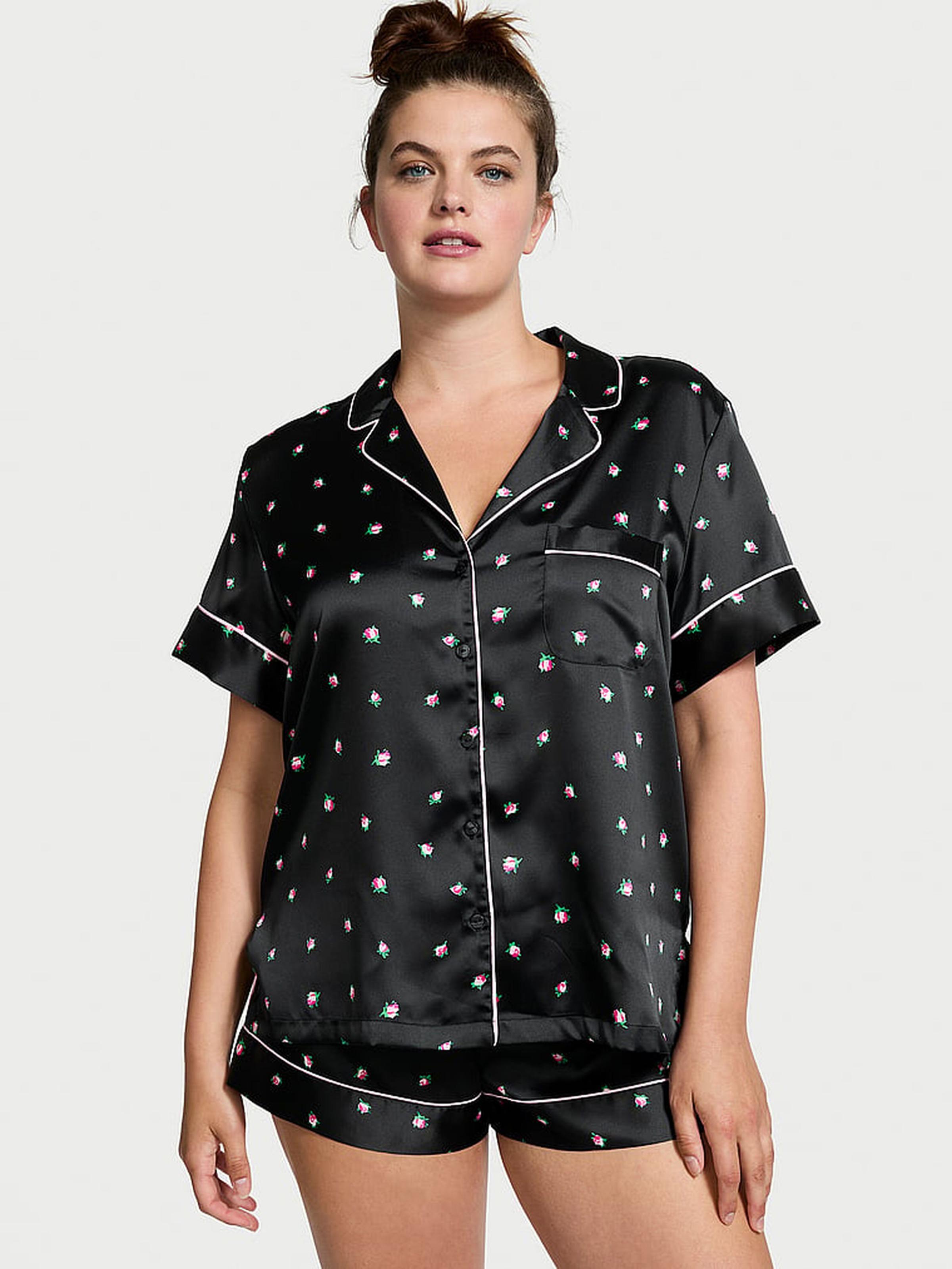 Пижама сатиновая Victoria's Secret Satin Short Pajama Set Black Rosebuds S Черный (29978162D)