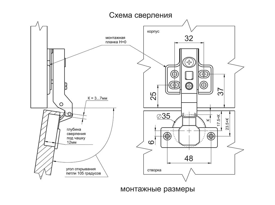 Петля Giff Prime полунакладная без пружины с усиленной планкой CLIP-ON - фото 2