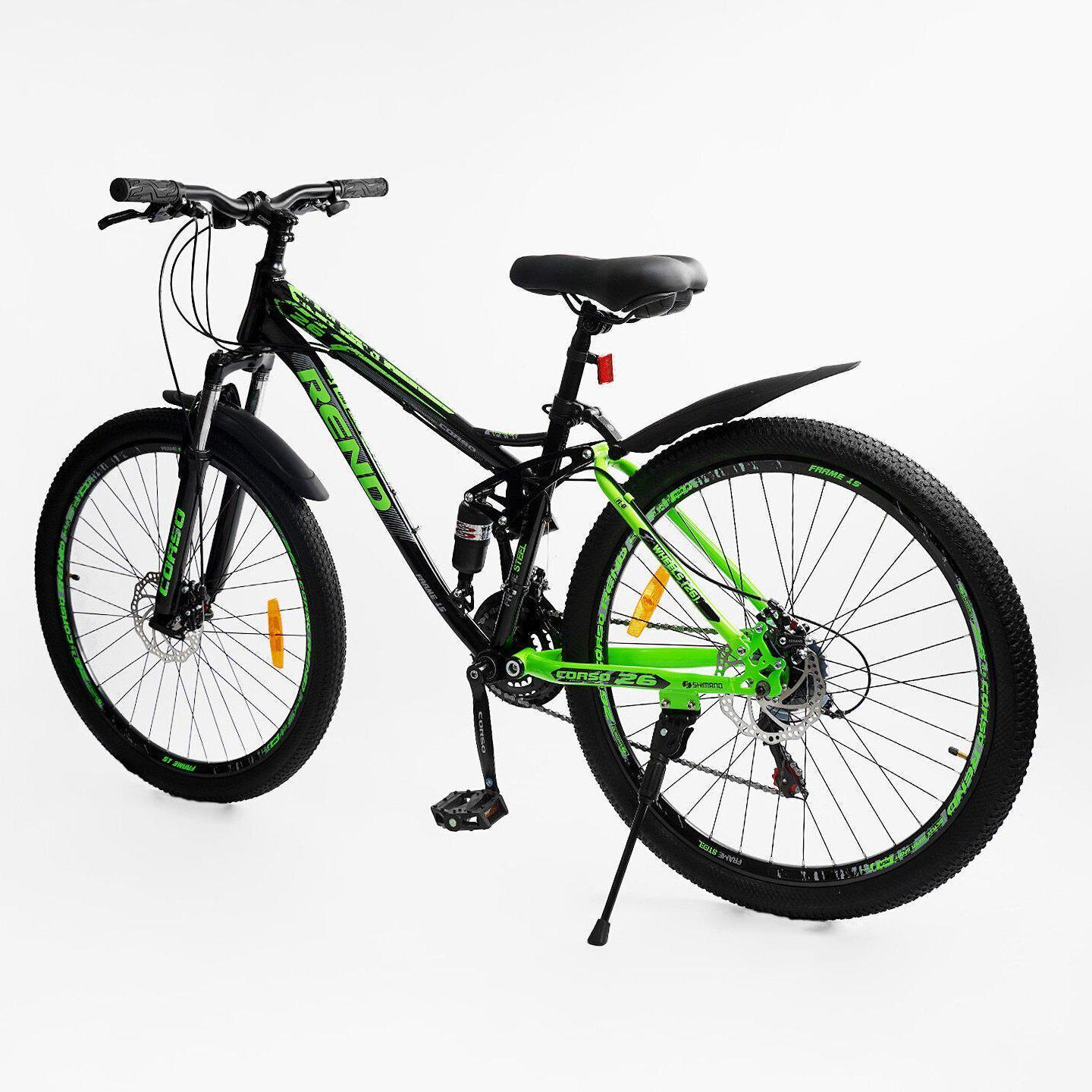 Велосипед гірський двопідвісний Corso Rend 26"/15" Чорно-зелений (799510904) - фото 3