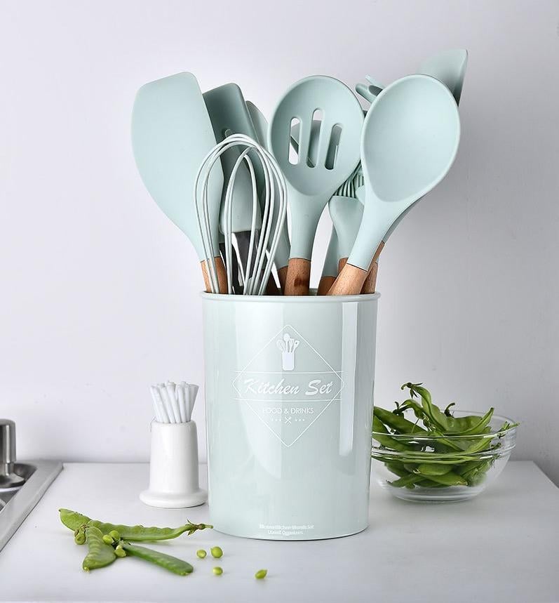 Набор кухонных принадлежностей силиконовый Kitchen Set 12 шт. 32 см Зеленый