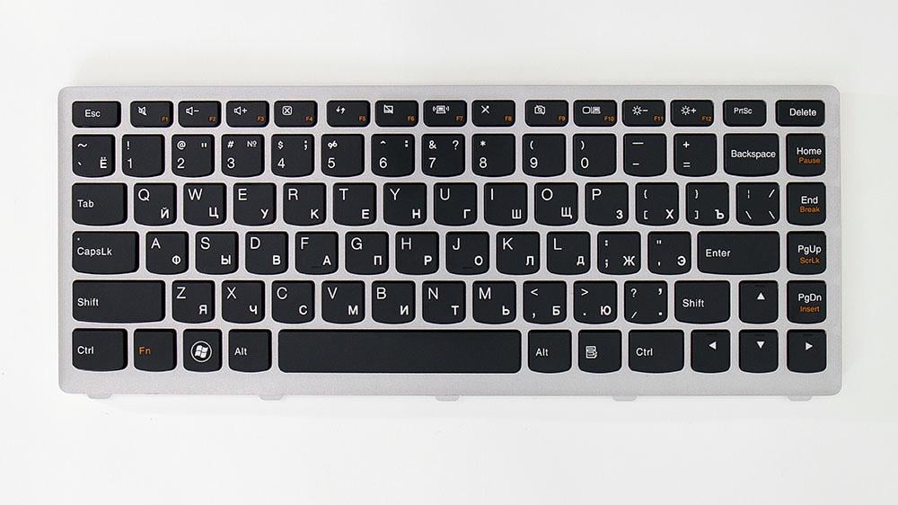 Клавиатура для ноутбука LENOVO S300/S400/S405 RU/EN с серой рамкой Black