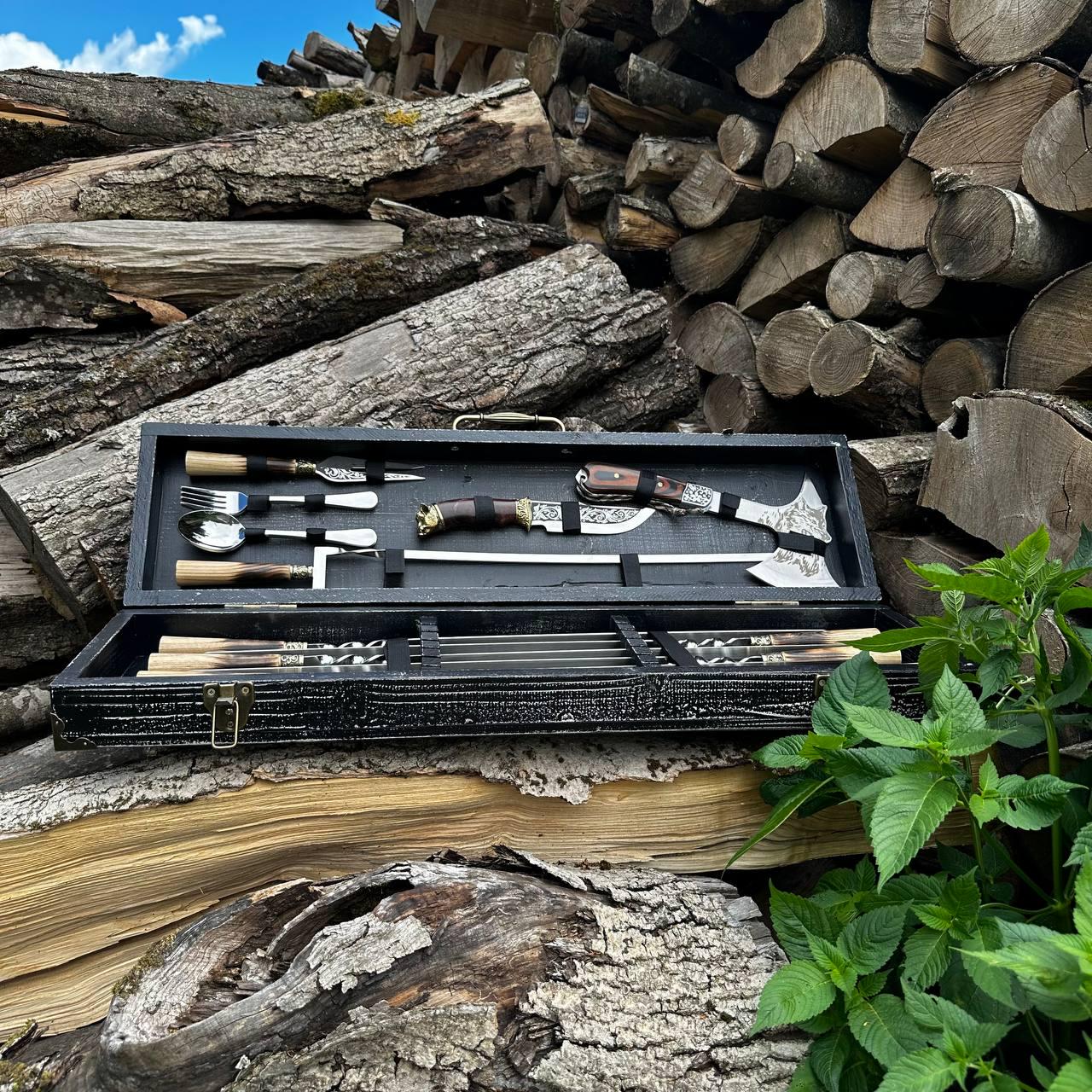 Набор шампуров Premium-Lux 12-1 ручной работы в кейсе (19133910)