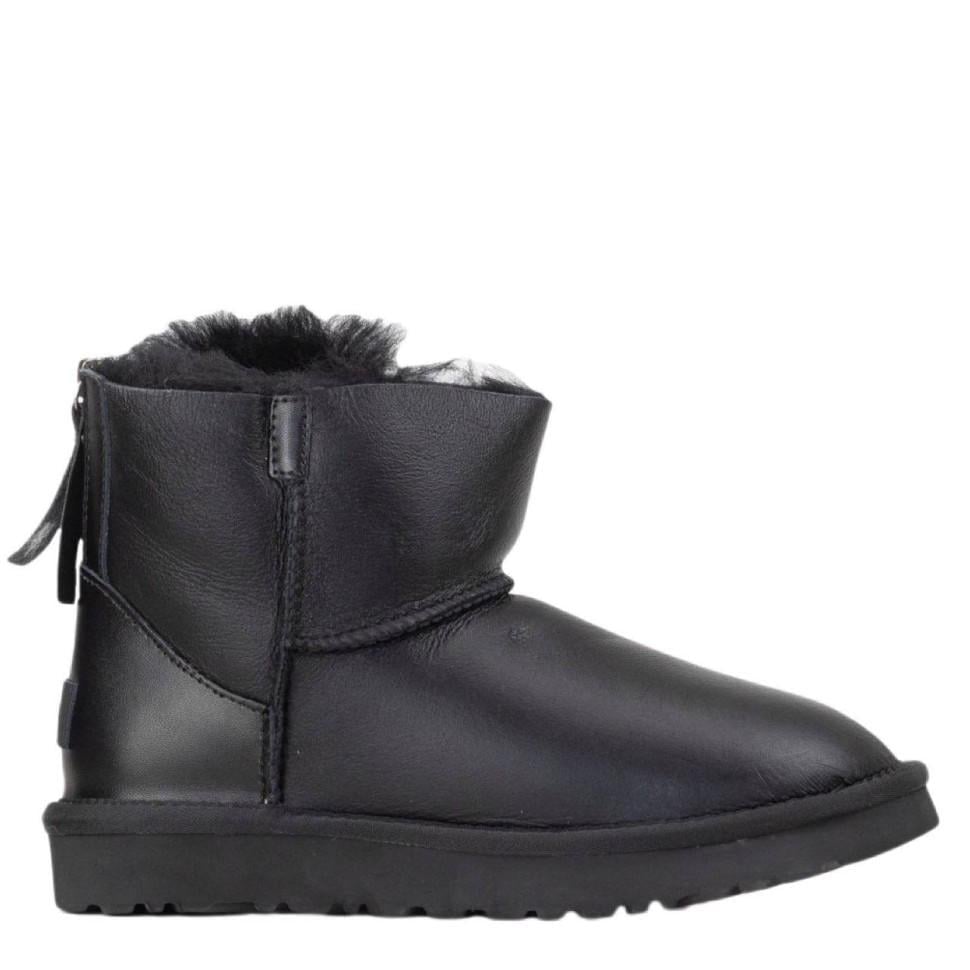 Уггі жіночі UGG Mini Australia Zip Black Leather р. 37 Чорний (7757)