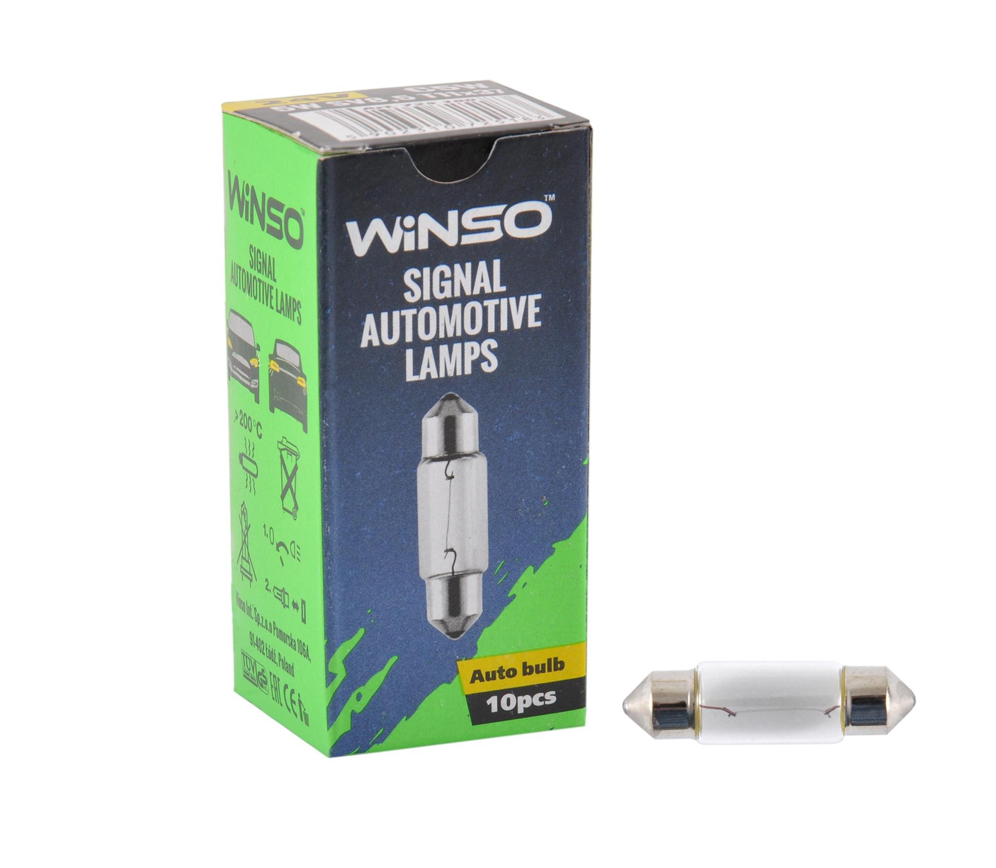 Лампа розжарювання Winso 24 В C5W SV8.5 T11x37 10 шт. (725180)