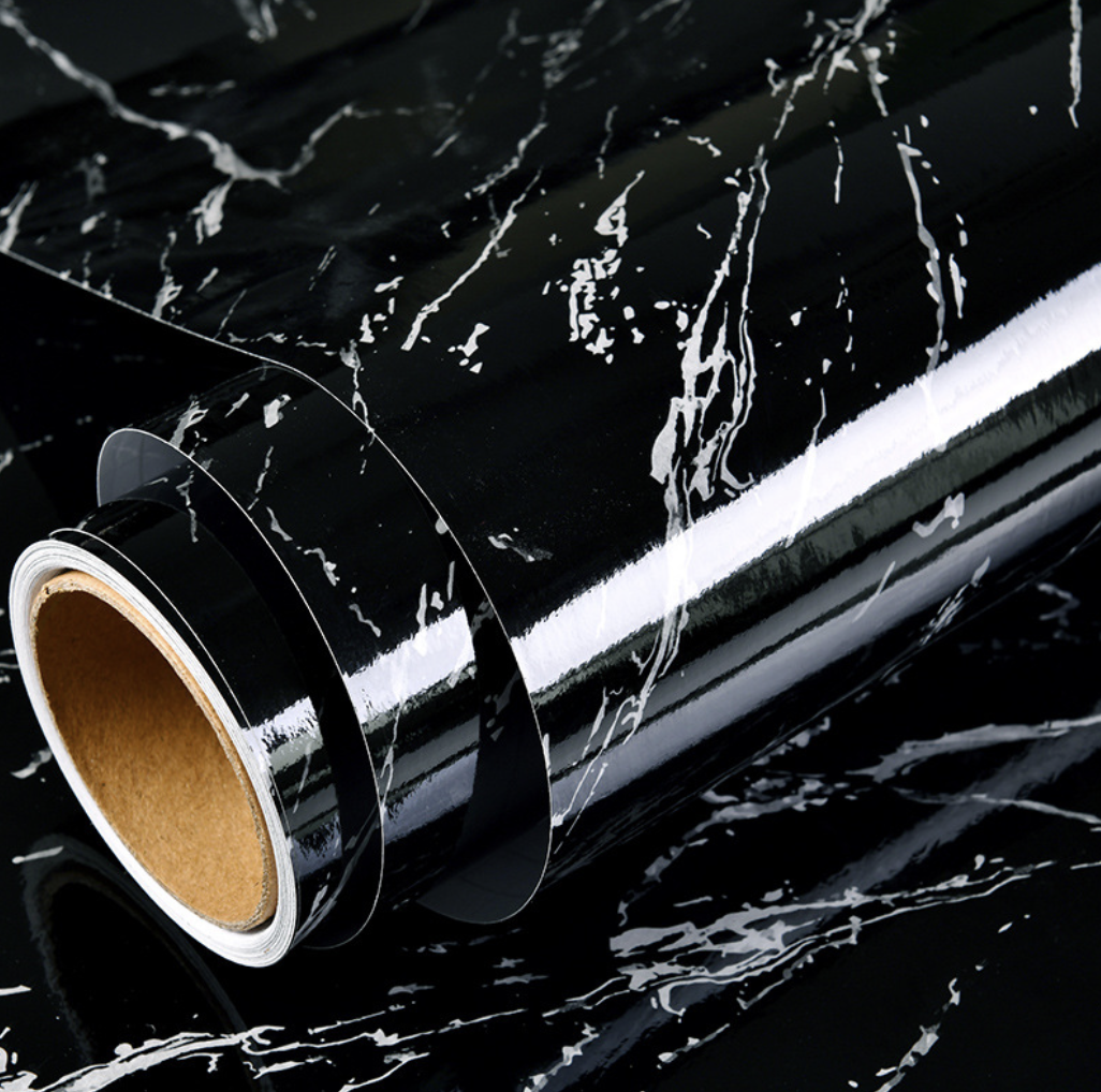 Самоклеящаяся пленка ПВХ 5 м х 60 см на стол Черный мрамор (Е500076)