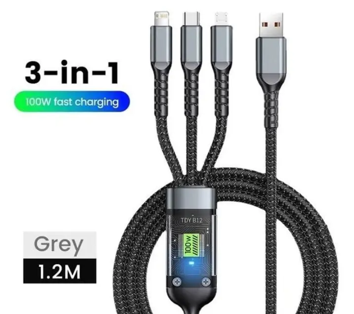 Кабель универсальный 3в1 USB Lightning/Micro USB/Type-C 3A 1,2 м (2015099893) - фото 3