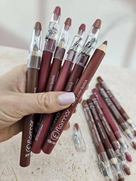 Набір нюдових олівців для губ Flormar з точилкою Waterproof lipstick pencils 12 шт. - фото 5