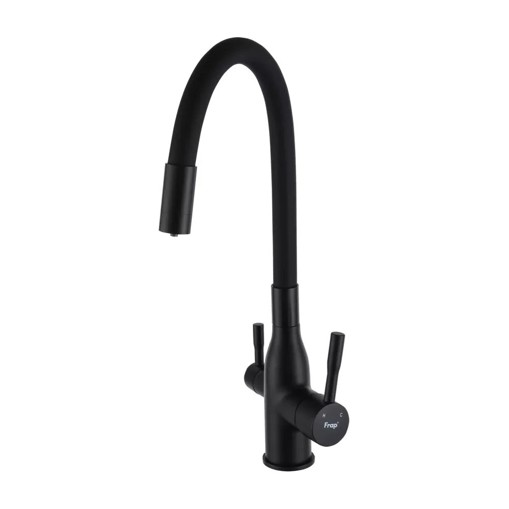 Змішувач для кухні Frap F4396-6 з гнучким виливом/підключенням до фільтра/латунний корпус Black (29831078)