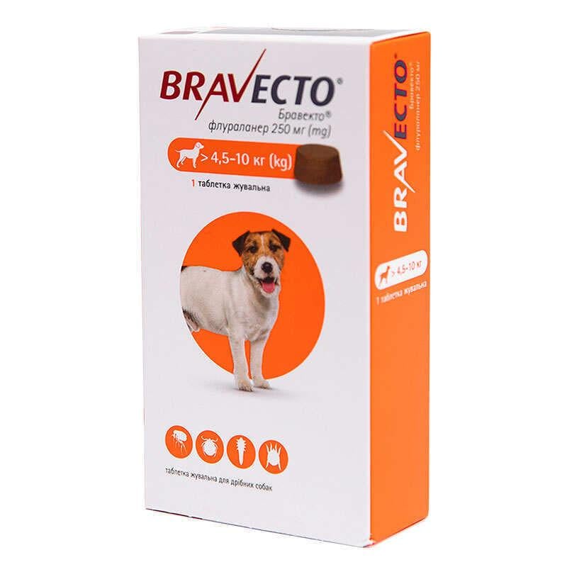 Таблетка Bravecto для собак от блох и клещей 4,5-10 кг 250 мг (tv0867) - фото 1