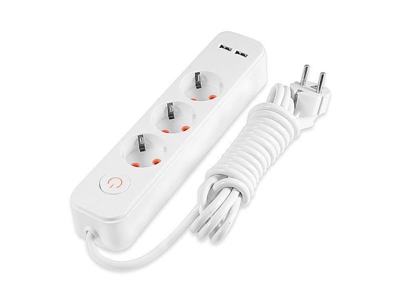 Подовжувач з заземленням Lemanso LMK71006 з вимикачем 3 розетки 3м 2×USB 2100mA 3x0.75mm 3500W