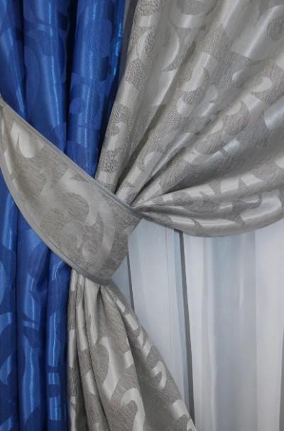 Комплект штор жаккард 1,5х2,7 м 2 шт. Синій/Сірий (014дк/475-293ш) - фото 4 Комплект штор жаккард 1,5х2,7 м 2 шт. Синій/Сірий (014дк/475-293ш) - фото 4
