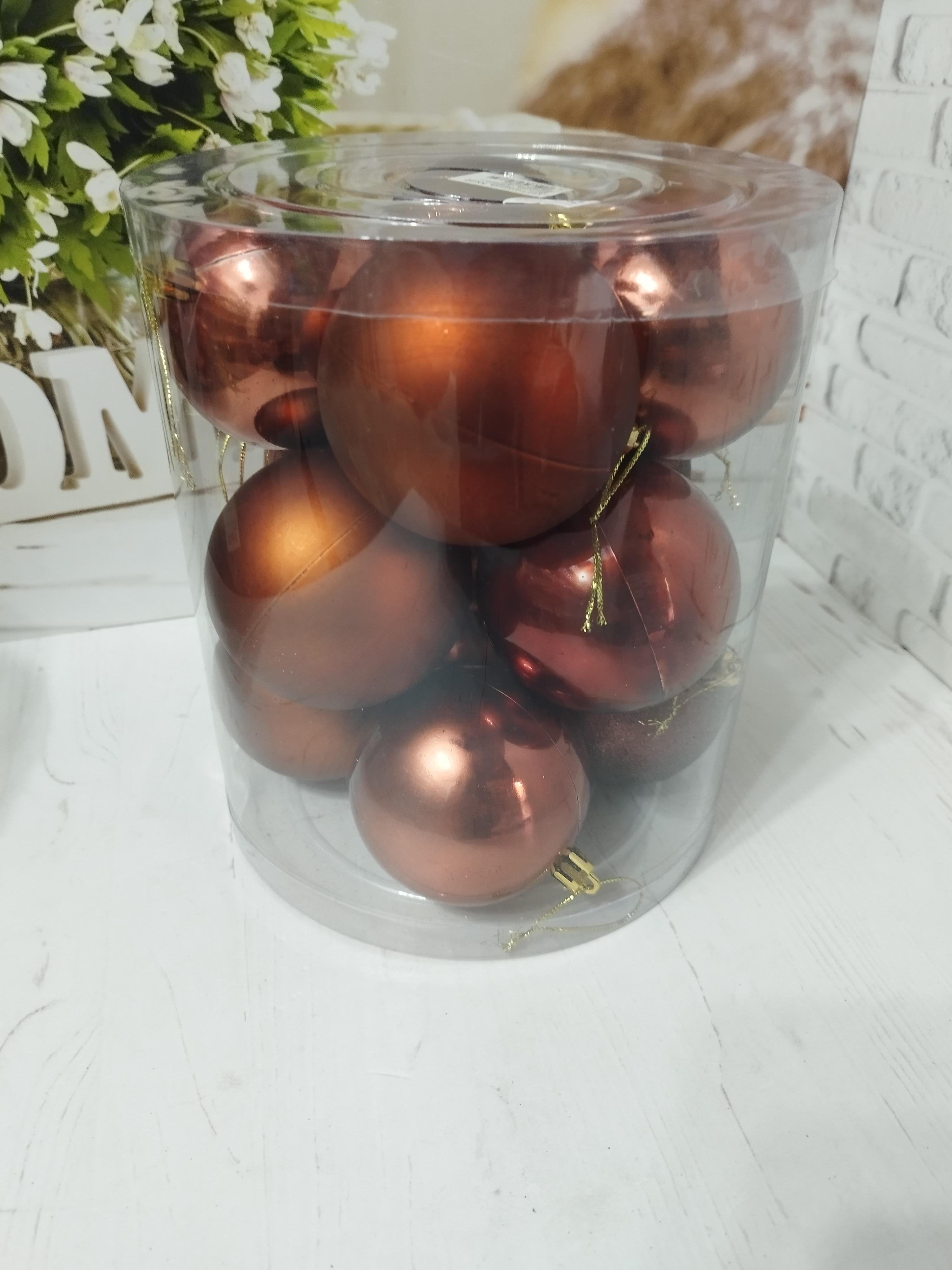 Набор новогодних шаров на елку пластиковые 8 см 12 шт. Коричневый (GM9008-8) - фото 1 Набор новогодних шаров на елку пластиковые 8 см 12 шт. Коричневый (GM9008-8) - фото 1