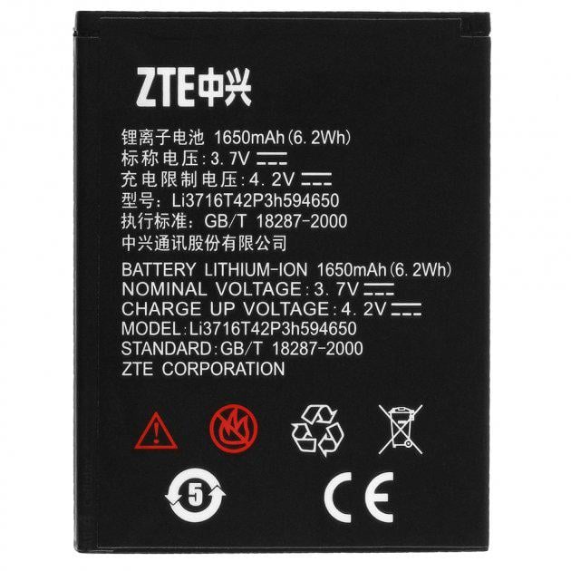 Батарея для ZTE Li3716t42p3h594650 1600 mAh