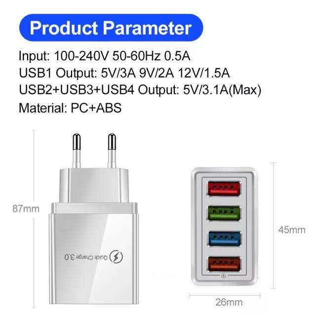 Блок живлення QC 3.0 на 4-USB порти 6 A для заряджання Білий (ML022-1) - фото 7