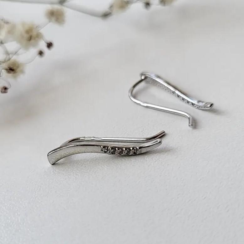 Серьги из серебра каффа полоска с камнями