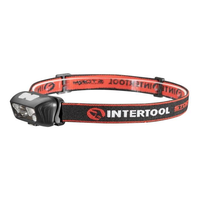 Ліхтар налобний акумуляторний Intertool XPE+2SMD+2RED SMD 6 режимів роботи сенсор STORM (LB-0310)