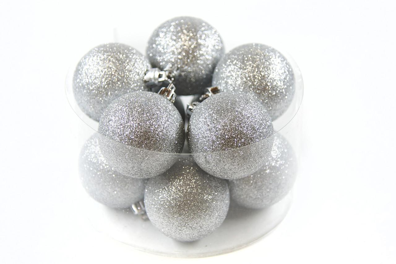 Шар новогодний с глиттером 10 шт. 6 см Серебряный (CNT00009995)