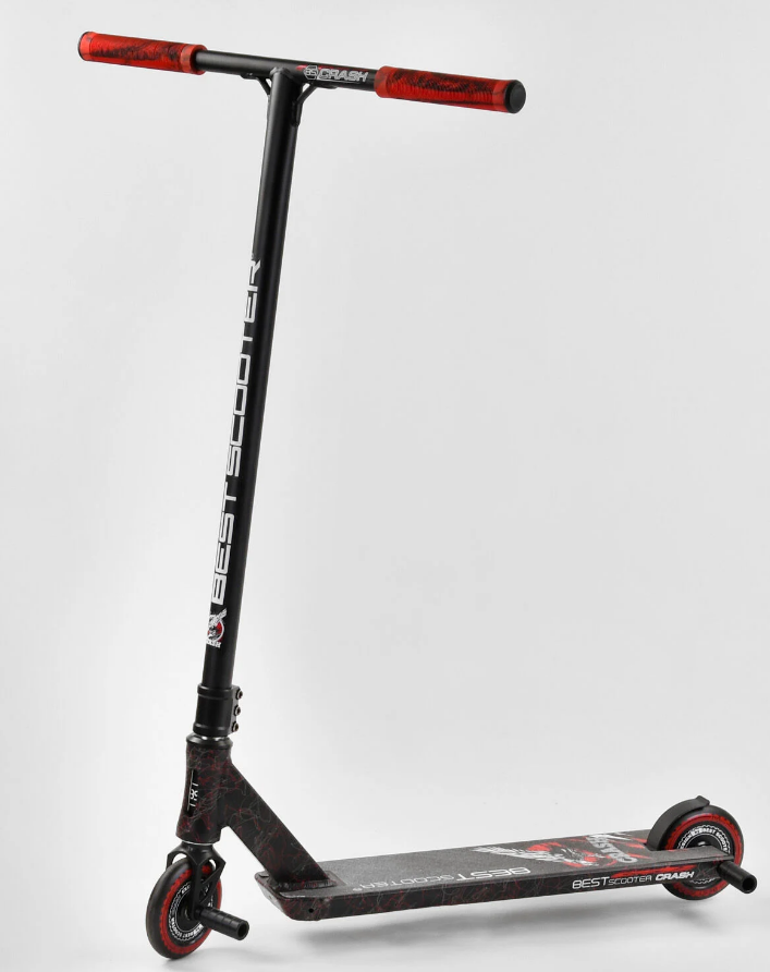 Самокат трюковый Best Scooter Crash HIC-система пеги алюминиевый диск и дека Black/Red (102311) - фото 1