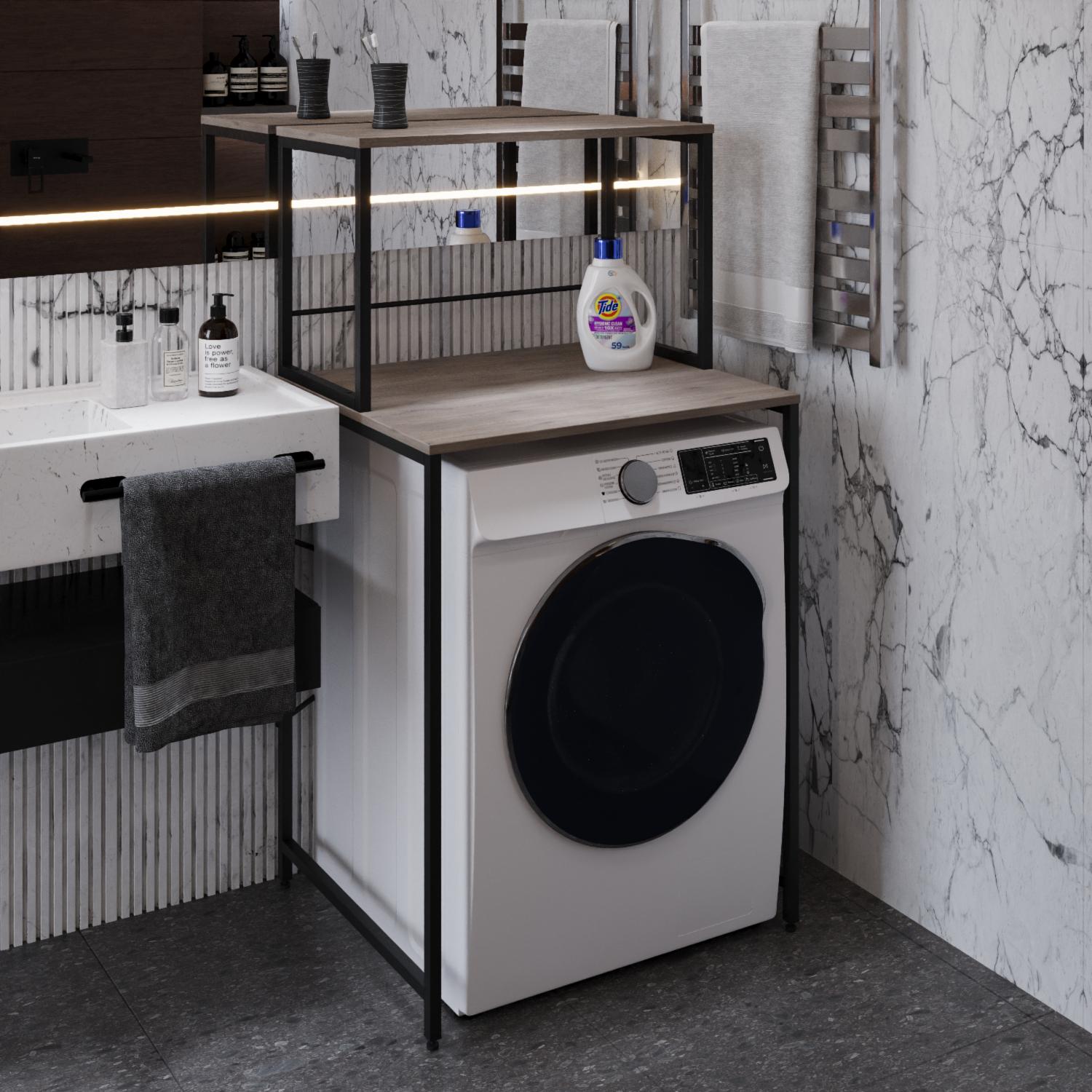 Стеллаж-полка Ferrum-decor Бафрум 402 металл/ДСП 16 мм для стиральной машины 133,5x70,5x60,5 см Черный/Дуб Кремона Канолло (FRD-107583)