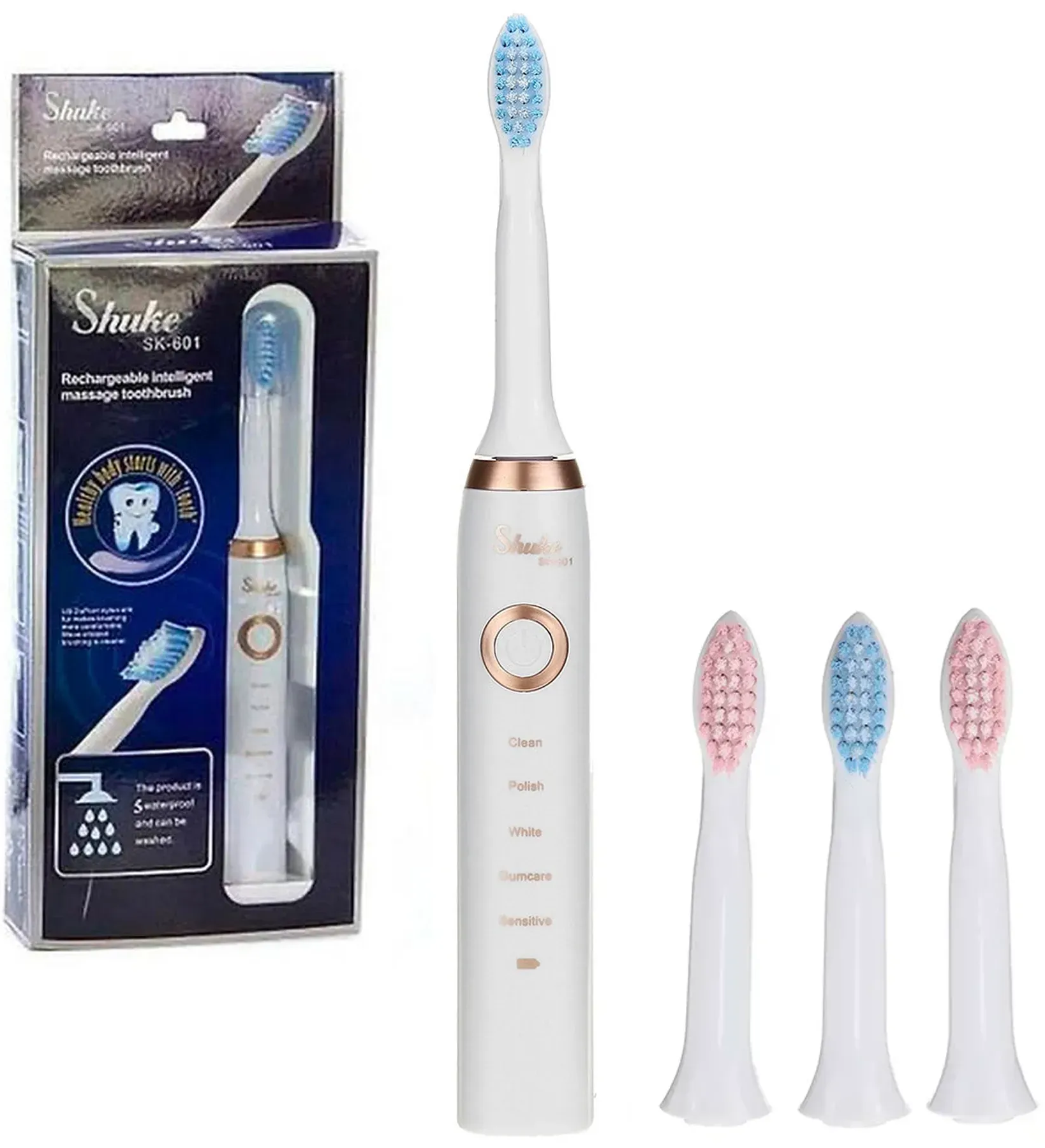 Зубна щітка електрична Shuke USB з 4 насадками Білий (30587187) - фото 2