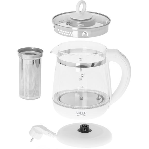 Электрочайник-заварник Adler AD 1299 стеклянный с установкой температуры 2200 Вт 1,5л White (AD1299) - фото 4 Электрочайник-заварник Adler AD 1299 стеклянный с установкой температуры 2200 Вт 1,5л White (AD1299) - фото 4