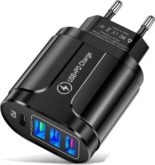Зарядное устройство сетевое Xiamen 3 USB Type-C Super Charge/Quick Charge 3.0 5 V/2,4 A Black (ДH050557)