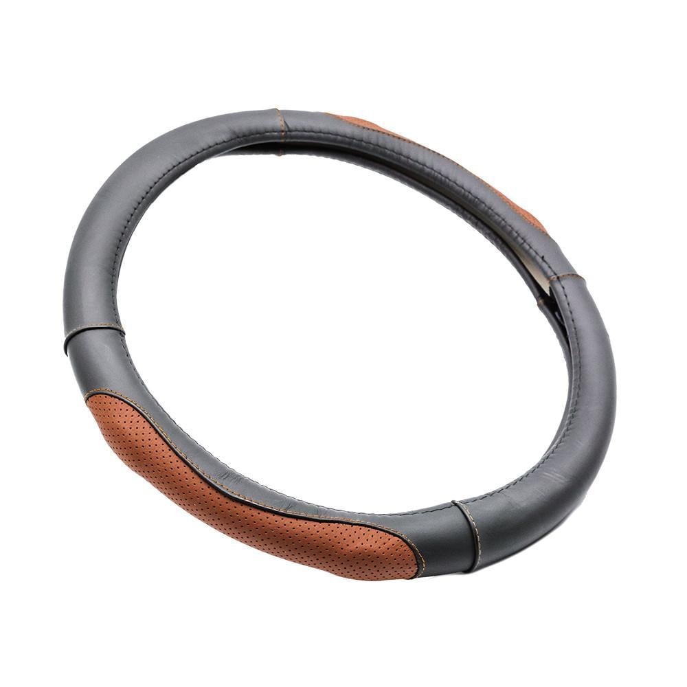 Чохол на кермо шкіряний Elegant Plus з перфорацією і масажером L 39 см Чорно-коричневий (EL 105712)