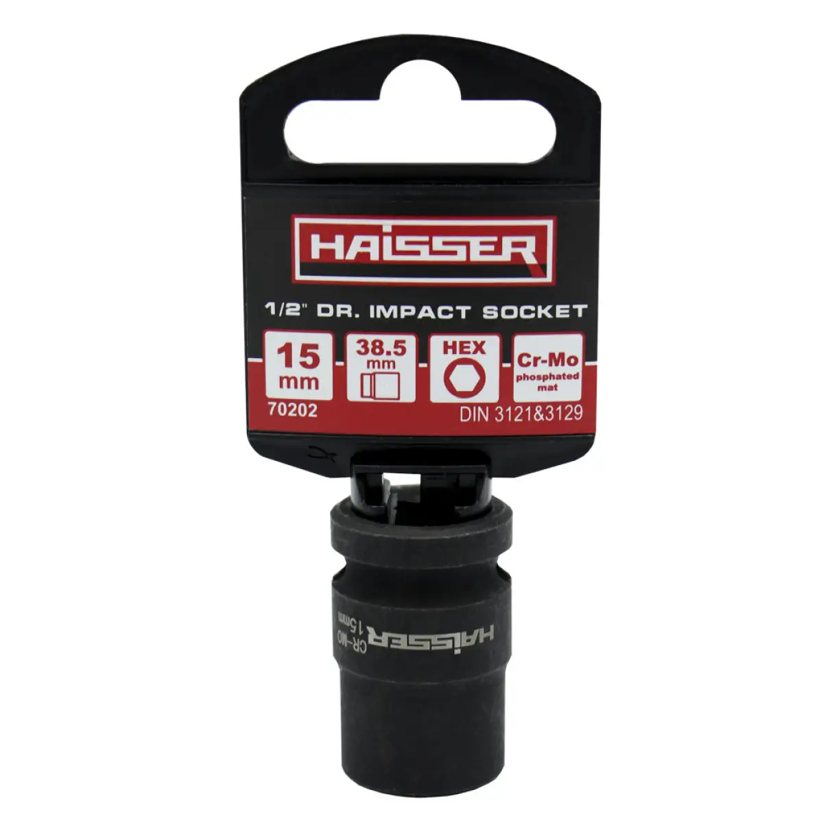 Головка ударна Haisser 70202 шестигранна 1/2'' фосфатована матова 15х38,5 мм