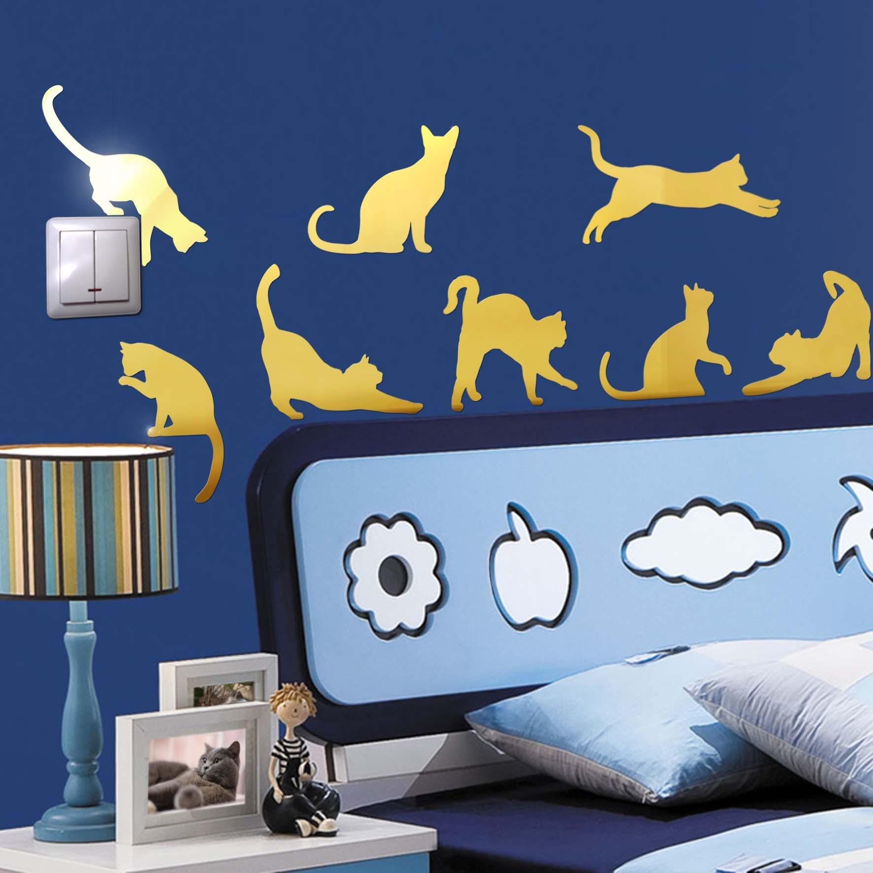 Наклейка интерьерная зеркальная Котики на стену 8 шт. Золотой (21994175)