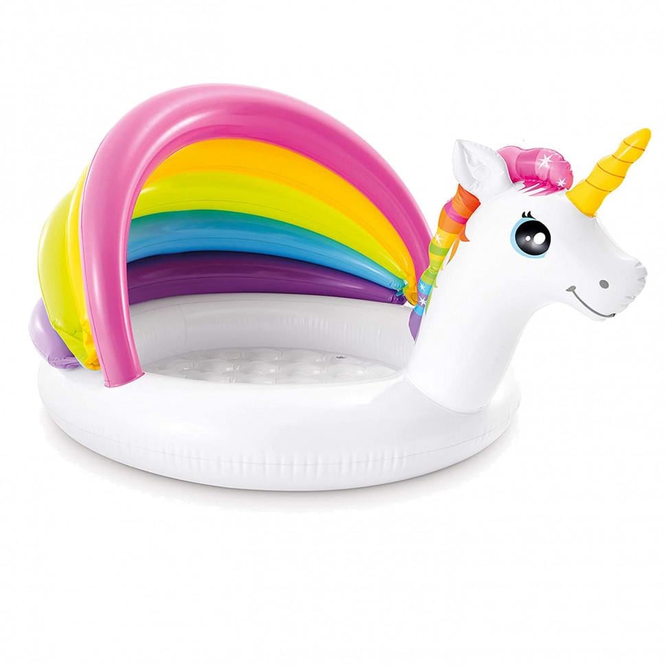 Бассейн надувной детский Intex Единорог виниловый с навесом/насосом/подстилкой/тентом и шариками Белый (21-9-57113-3) - фото 2 Бассейн надувной детский Intex Единорог виниловый с навесом/насосом/подстилкой/тентом и шариками Белый (21-9-57113-3) - фото 2