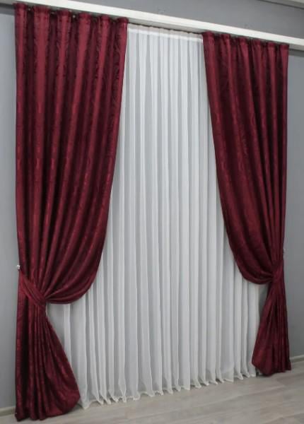Комплект штор з жакарду 1,5х2,7 м 2 шт. Бордовий (1455ш) - фото 3