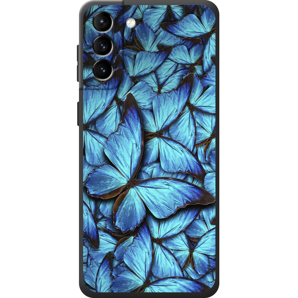 Чехол BoxFace Samsung Galaxy S21 FE (G990) лазурные бабочки Черный силикон (43973-up1550-44173)