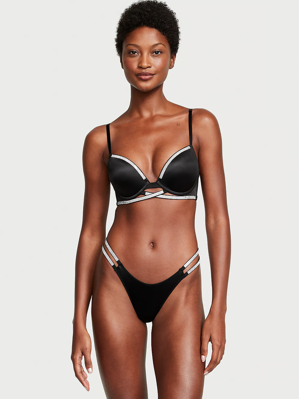 Бюстгальтер з пуш ап та стразами Victoria's Secret Shine Cradle Push-Up Bra 75А Чорний (21208404) - фото 3