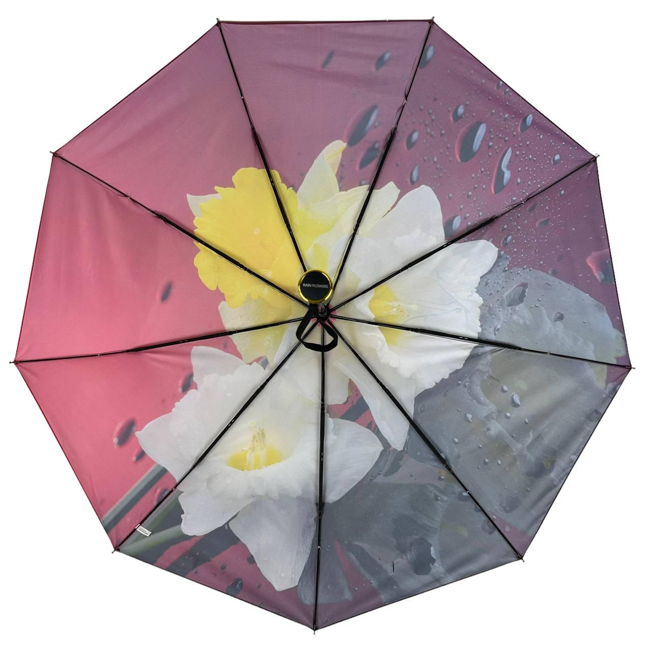 Зонт женский автомат Rain Flower в подарочной упаковке с платком Красный с нарциссами (01020-2) - фото 5