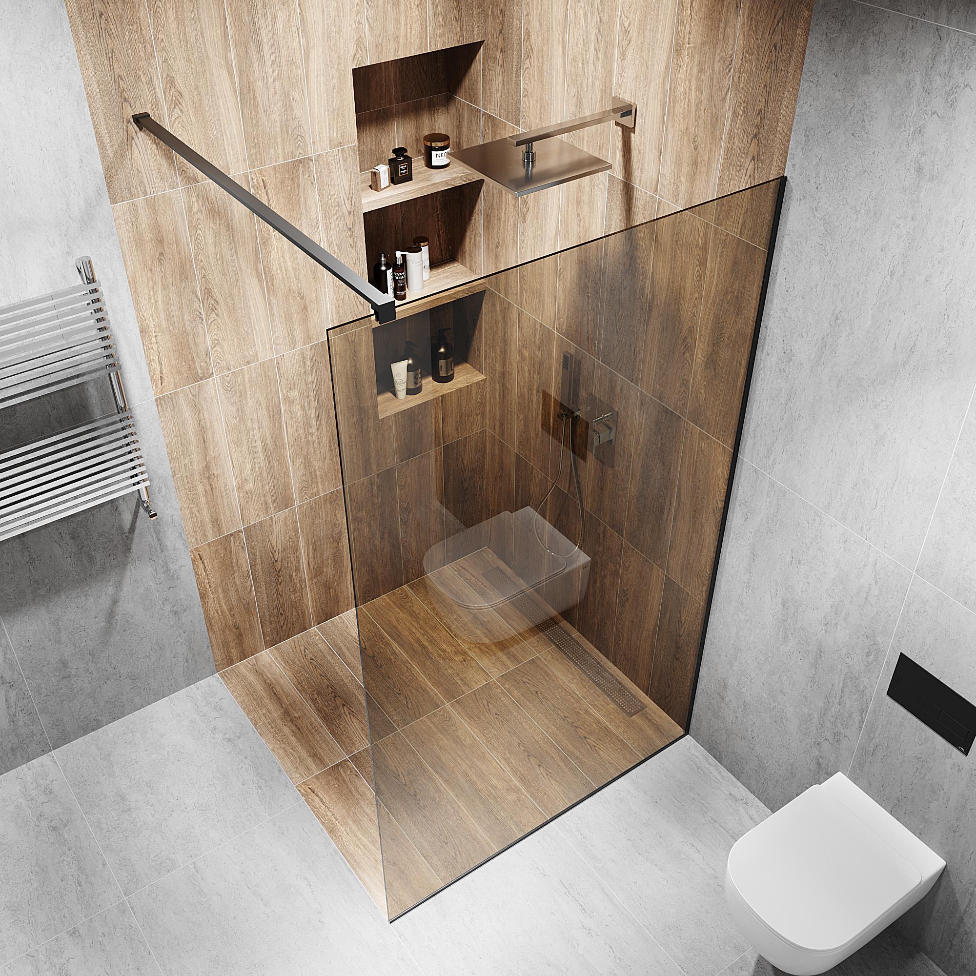 Душевая перегородка стеклянная 2000х600 мм с бронзовым стеклом и черной матовой фурнитурой (model-A.43) - фото 2 Душевая перегородка стеклянная 2000х600 мм с бронзовым стеклом и черной матовой фурнитурой (model-A.43) - фото 2