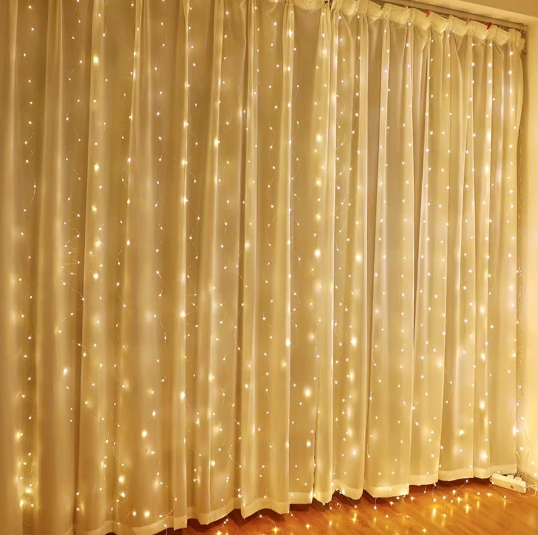 Штора гирлянда светодиодная USB с пультом теплый Белый