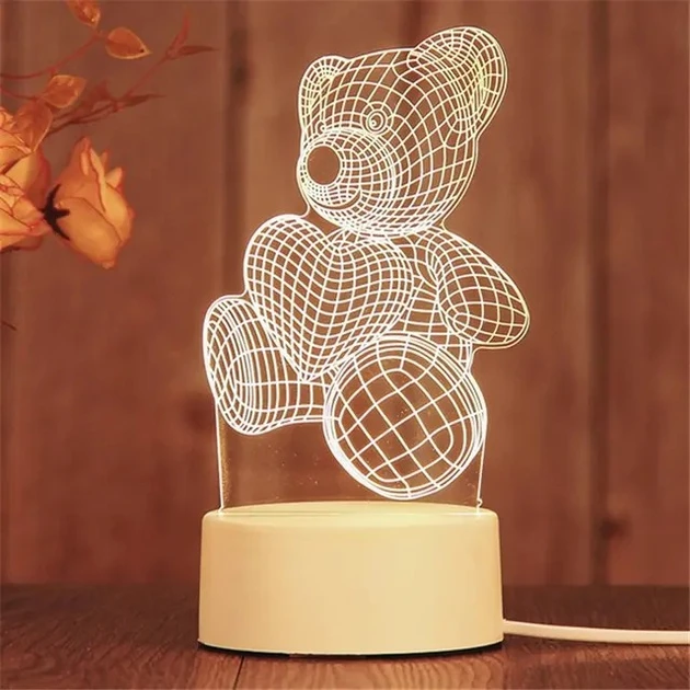 Ночник акриловый 3D Мишка RGB с пультом управления (2549774471)