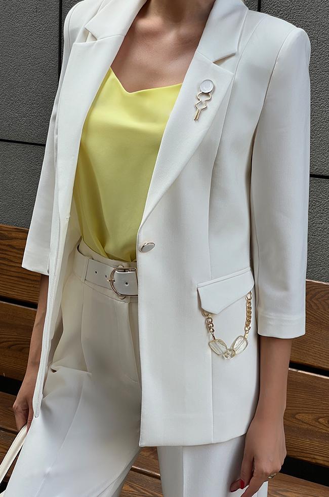 Костюм Lipar 0420 двойка пиджак/кюлоты р. 48 Молочный (16906855) - фото 3