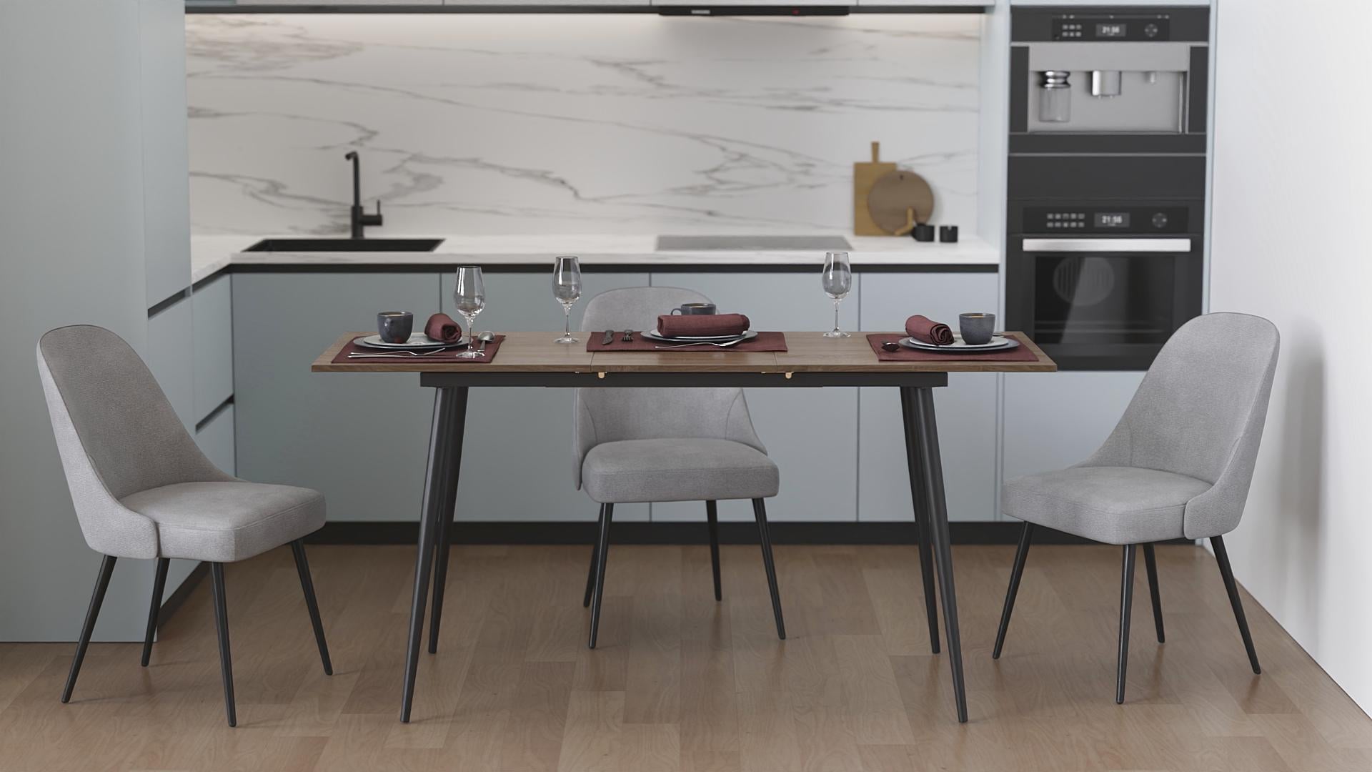 Обеденный стол раскладной Ferrum-decor Данди на конусных ногах металл/ДСП 16 мм 75x120/160x70 см Черный/Дуб Сонома Трюфель (FRD-106781)