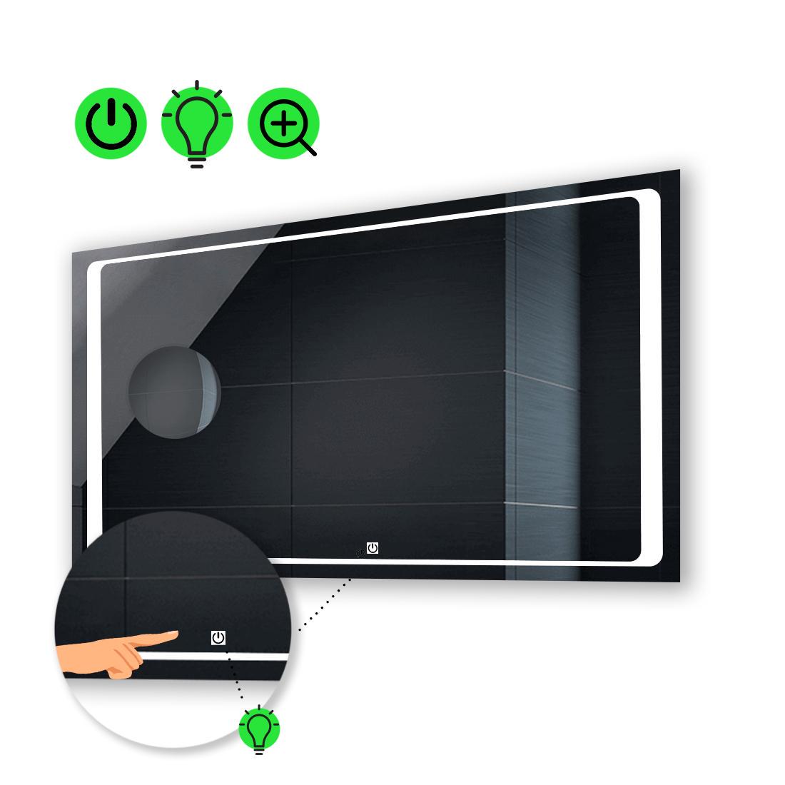 Зеркало с LED подсветкой Emma с сенсором и увеличительной линзой без подсветки 100x80 см (Emmag165)